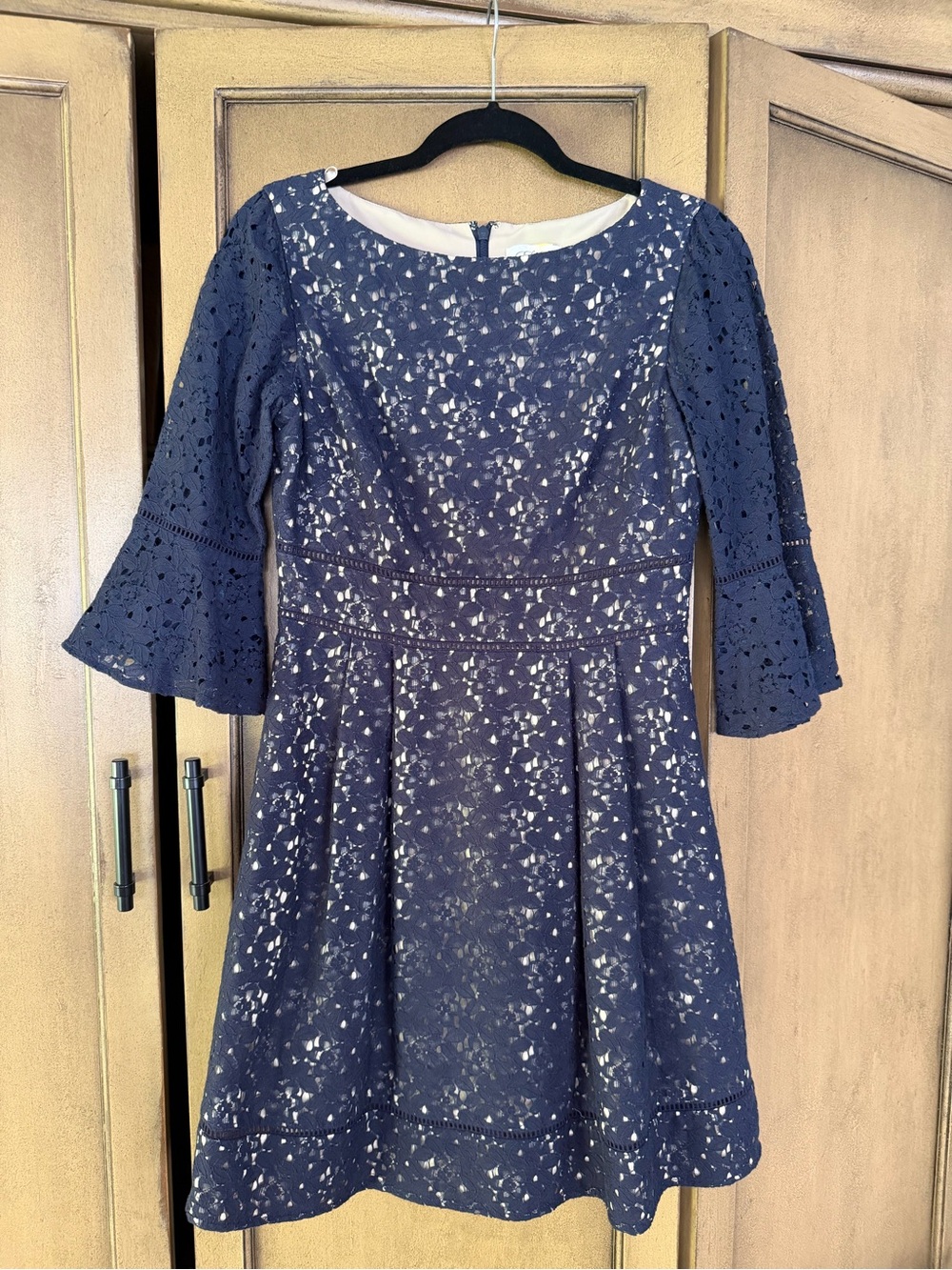 Eliza J Navy Lace Fit & Flare Dress with Bell Sleeves